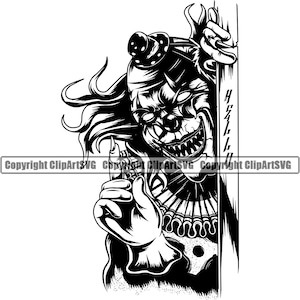 Malvado Payaso Circo Miedo Fresco Muerte Matar Asesino Tatuaje Miedo Cara Asustada Cabeza Horror Halloween Logo SVG PNG Clipart Vector Cricut Corte Corte