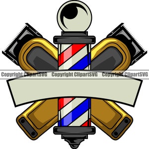 Barber Design Hair Clipper Trimmer Shop Barbershop Pole Razor Salon Haircut Cut Hairstyle Shave Company Logo SVG PNG Clipart Vector Cut File