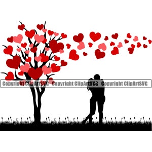 Pareja besándose amor árbol corazón hierba familia cuidado hoja naturaleza crecer vida primavera marco pared arte decoración diseño tarjeta logotipo SVG PNG vector corte archivo