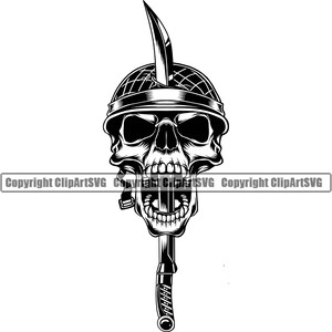 Soldado militar Cráneo Espada Casco Caído Veterinario Héroe de Guerra Signo US Veterano Ametralladora Bala Arte Diseño Logotipo SVG PNG Vector Clipart Cortar Archivo