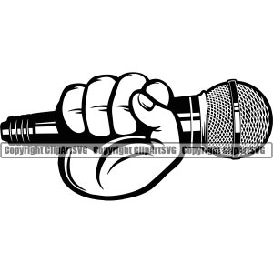 Hand hält Mikrofon Audio Sound Stimme Mic Musik Studio Radio Hip Hop Rap Rapper Singen Sänger Design Logo SVG PNG Clipart Vektor geschnitten Datei