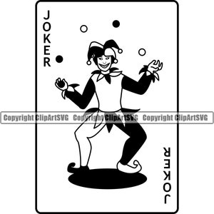 Poker Playing Card Joker Clown Casino Bet Money Chip Luck Win Risk Vegas Table Hand Game Deck Text Design Logo SVG PNG Vector Clipart Cut