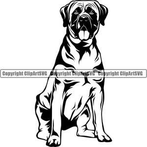 Bull Mastiff Hond Zitten Zittend Ras Happy Paw Puppy Pup Huisdier K9 Bullmastiff Engelse Bulldog Dogue De Bordeaux Logo SVG PNG Clipart Vector Cut