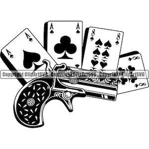 Poker Vintage Western Gun Carte da gioco Gioco d'azzardo Gamble Casino Scommesse Scommesse Poker Blackjack Giochi Art Logo.SVG. PNG Clipart Vector Taglia Taglio