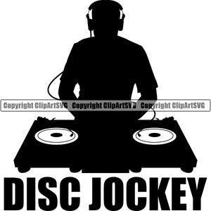 DJ Disc Jockey Musik Plattenspieler Plattenspieler Mixer Album Vinyl Club Sound Silhouette Text Design Kunst Logo SVG PNG Vektor Clipart geschnitten Datei