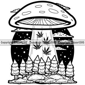 Marijuana Alien Space Ship Beam Weed Plants Smoking Pot Joint Blunt Leaf Cannabis Drug Design Element Logo SVG PNG Vector Clipart Cut File