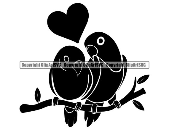 Love Birds Couple Romance First 1st Kiss Cute Heart Silhouette Etsy