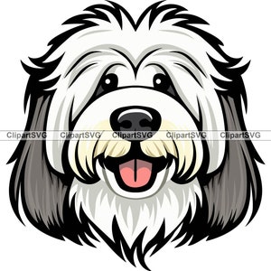 Old English Sheepdog Smiling Dog Cute Puppy Head Bearded Collie Canine Pet Portrait Paw Cartoon Drawing Art Logo Tattoo Design SVG PNG Cut
