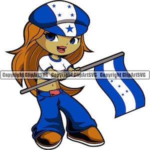 Honduras Honduran Cute Little Girl Flag Country World Nation Map Sign Symbol Design Element Logo SVG PNG Clipart Vector Cricut Cutting Cut