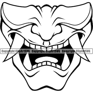 Japanische Hannya Dämon Teufel Zähne Maske Arzt Krankenschwester Gesichtsmaske Gesichtsmaske Tier Schule Maskottchen Art Design Logo SVG PNG Clipart Vektor geschnitten Datei
