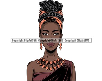 Black African Nubian Queen Model Woman Girl Lady Face Female Hair Afro Braid Turban Head Dress Jewelry Art Logo SVG PNG Clipart Vector Cut