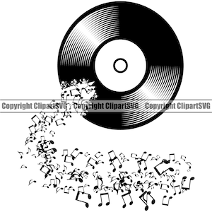 Vinyl Record Album Hart Liefde Muzieknoten Nachtclub Partij Draaitafel DJ Disc Jockey Stereo Geluid Ontwerp Art Logo SVG PNG Vector Clipart Knippen