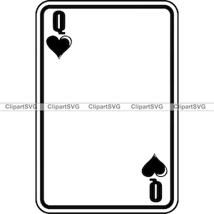Poker #87 Queen Hearts Juego de naipes Gamble Casino Apuesta Apuestas Juegos de Blackjack .SVG .EPS .PNG Clipart Vector Cricut Cut Cutting File