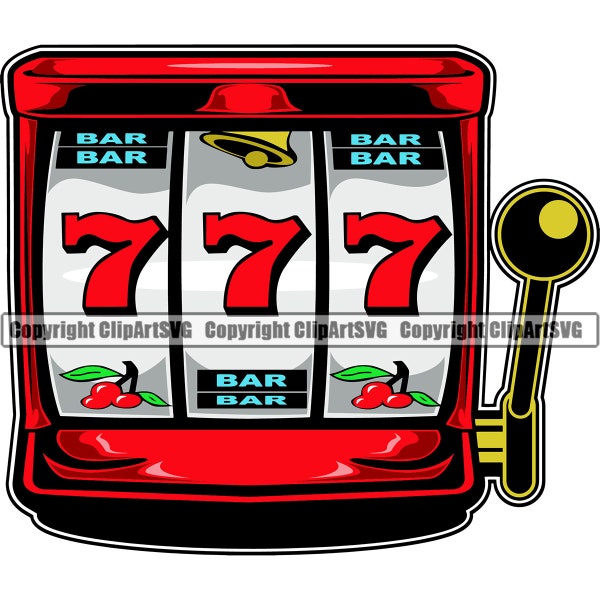 Máquina tragamonedas Jackpot Lucky 777 Casino Bet Money Chip Win Risk Play Win Winner Sign Vegas Spin Game Design Logo SVG PNG Vector Clipart Cut