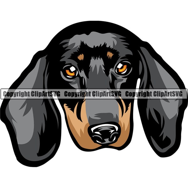 Dachshund Dog Breed Happy Face Head Smile Pup Puppy Animal Pet Color Art Hound Wiener Hot Dog Design Logo PNG SVG Clipart Vector Cut Cutting