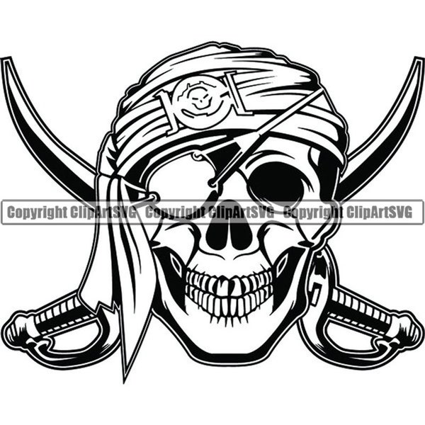 Pirate Skull #4 Crossbones Cap Hat Jolly Roger Ship Boat Boating Sea Ocean Nautical .SVG .PNG Digital Clipart Vector Cricut Cut Cutting