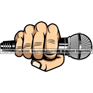 Hand hält Mikrofon Audio Sound Stimme Mic Musik Studio Radio Hip Hop Rap Rapper Singen Sänger Design Logo SVG PNG Clipart Vektor geschnitten Datei