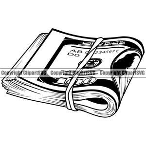 Geld 100 Hundred Dollar Bill Gummiband Stack Knoten Bargeld Rich Wealth Gangster Rap Hustle Hustler Art Design Logo SVG PNG Clipart Vektor Cut
