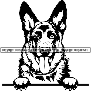 German Shepherd Dog Peeking Peek-A-Boo Breed Happy Paw Puppy Pup Pet Cute Art K-9 Cop Police Logo SVG PNG Clipart Vector Cricut Cut Cutting