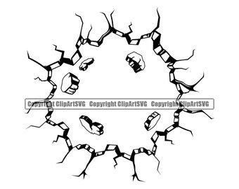 Object Exploding Through Cracked Hole Wall Floor Break Hit Smash Brick Broken Crack Piece Ad Design Element Logo SVG PNG Clipart Vector Cut