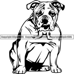 English Bulldog Dog Sit Sitting Breed Smiling Happy Paw Puppy Pup Pet Art Cartoon Cute Rescue Logo SVG PNG Clipart Vector Cricut Cut Cutting