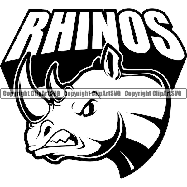 Rhino Rhinoceros Mascot School Team Head Face Sport eSport Game Emblem Sign Badge Art Icon Label Text Design Logo SVG PNG Vector Clipart Cut