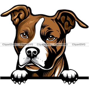 Brown Pit Bull Terrier Gluren Hond Schattige Puppy Hoofd Honds Huisdier Amerikaanse Pitbull Rode Neus Liefde Portret Paw Art Logo Tattoo Design SVG PNG Cut