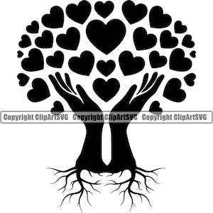 Hands Halten Herz Familie Wurzeln Baum Leben Liebe Wachsen Wachsen Wachstum Generation Ancestry Lineage Art Logo.SVG.PNG Clipart Vektor Schneiden Schneiden