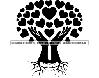 Hands Holding Heart Family Roots Tree Life Love Grow Growing Growth Generation Ancestry Lineage Art Logo.SVG.PNG Clipart Vector Cut Cutting