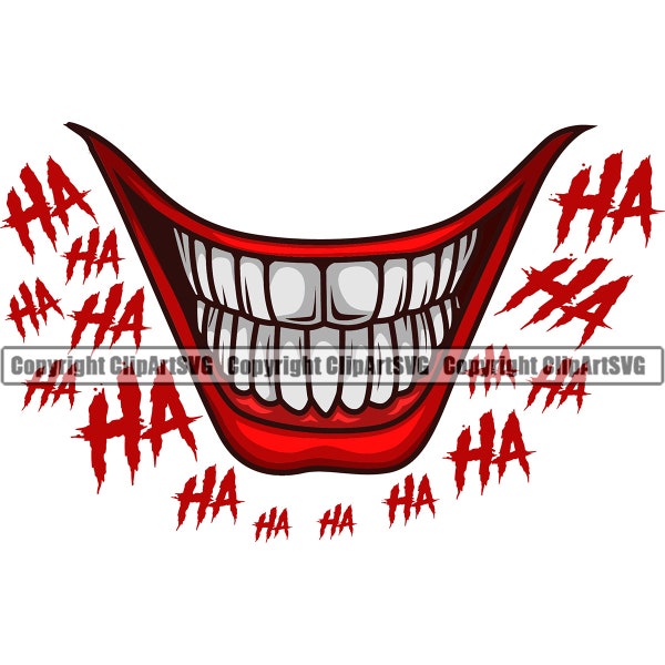 Joker Smile Clown Laughing Ha Funny Mouth Mask Evil Grin Grinning Teeth Laugh Joke Trick Art Design Element Logo SVG PNG Clipart Vector Cut
