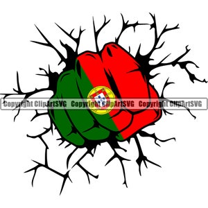 Portugal Portuguese Fist Punch Hit Break Wall Flag Country World Nation Map Sign Design Element Art Logo SVG PNG Clipart Vector Cutting Cut