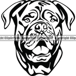 Dogue De Bordeaux #2 chien souriant heureux race chiot K-9 pure race Pedigree Mastiff Français Animal Pet Logo. SVG. PNG vectoriel Cricut coupe coupe