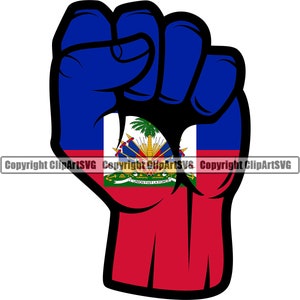 Haiti Haitian Hand Raised Fist Power Unity Flag Born From Country World Nation Sign Symbol Design Element Logo SVG PNG Clipart Vector Cut