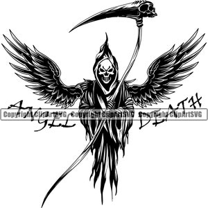 Sensenmann Skelett Killer Schädel Sichel Klinge Engel Tod Evil Kill Grim Scary Geist Tattoo Hölle Art Design Logo SVG PNG Vektor Clipart Cut