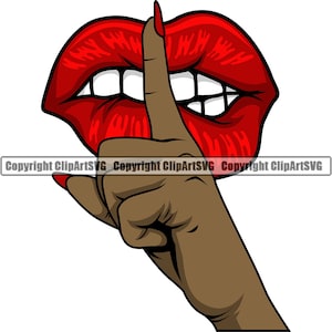 Lips Kiss Female Hand Middle Finger Shut The F*ck Up Gesture Shhh Mouth Attitude Art Design Element Logo SVG PNG Clipart Cricut Vector Cut