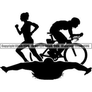 Triathlon Bicicletta Gara Corsa Corsa Corsa Nuoto Nuoto Corridore Ciclo Ciclismo Ciclista Bici Sport Arte Design Logo SVG PNG Vector Clipart Cut