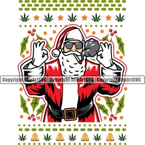 Marijuana Santa Christmas Sweater Pot Blunt Leaf Rök Ogräs Ånga Cannabis Drug Design Element Logotyp SVG PNG Vektor Clipart Klipp Skärfil
