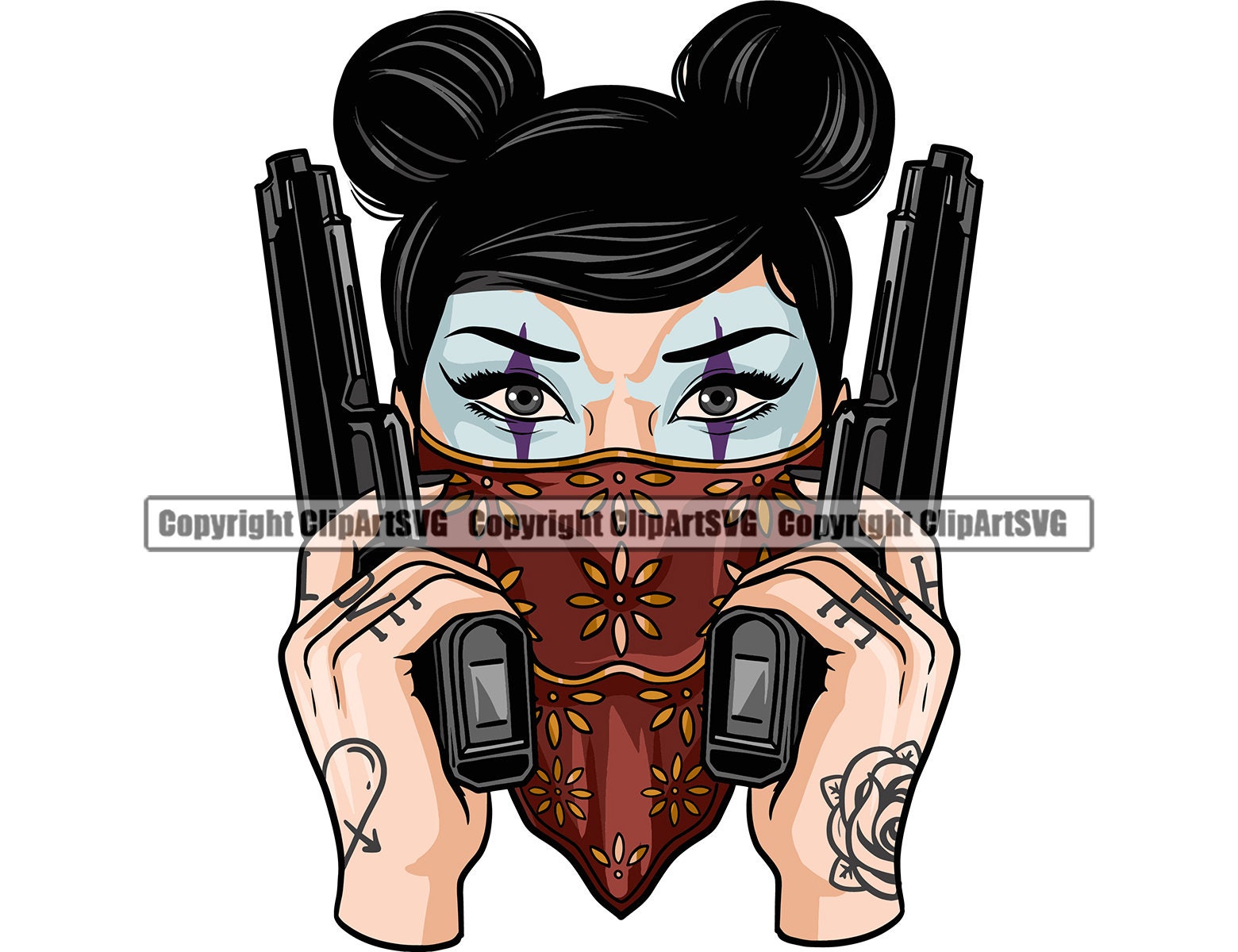 Gangster Girl Clown Sexy Woman Female Face Head Gun Pistol Biker Gang  Bandanna Mask Tattoo Art Design Logo SVG PNG Clipart Vector Cut File - Etsy  Hong Kong
