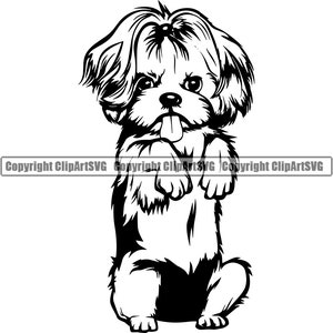 Shih Tzu Dog Beg Begging Breed Happy Paw Puppy Pup Pet Art K-9 Maltais Pomeranian Chihuahua Artwork Logo SVG PNG Clipart Vector Cut Cutting