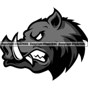 Jabalí Cerdo salvaje Cerdo Razorback Cabeza Animal Enojado Dibujos animados Universidad Escuela secundaria Equipo Deporte Mascota Diseño Logotipo .SVG .PNG Clipart Vector Corte Corte