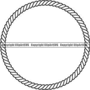 May include: Black and white illustration of a rope circle.