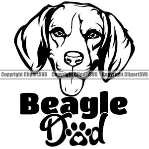 Puede incluir: Ilustración en blanco y negro de la cabeza de un Beagle con el texto "Beagle Dad" debajo.
