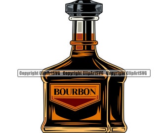Alcohol Bottle Bourbon Whiskey Scotch Liquor Drink Bar Pub Tavern Party Spirits Wine Glass Design Element Logo SVG PNG Vector Cut Cutting