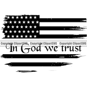 以下が含まれることがあります： 「In God we trust」のテキストが入った、白黒のアンティーク調アメリカ国旗のデザイン。旗は、黒い長方形の中に50個の白い星と、13本の白黒のストライプが特徴です。デザインはグランジ、ブラシストローク効果があります。