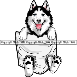 Siberian Husky Dog Breed Paw Hanging Shirt Pocket Puppy Pup Pet Art Silhouette Design Logo SVG PNG Clipart Vector Cricut Cut Cutting File