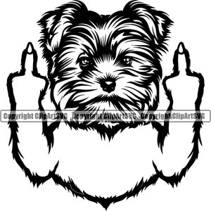 Yorkshire Terrier Dog Middle Finger Breed Paw Puppy Pup Pet Yorkie Art Design Element Logo SVG PNG Clipart Vector Cricut Cut Cutting File