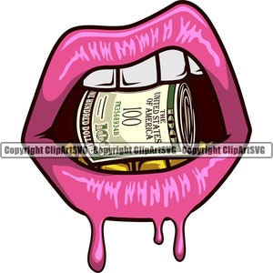 Lips Gold Teeth Bite Money Roll Cash Mouth Drip Grill Gangster Thug Bling Mask Wall Art Sexy Design Logo SVG PNG Clipart Cricut Vector Cut