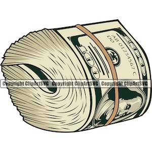Geld Rolle 100 Hundred Dollar Bill Rubber Band Stack Knot Cash Rich Gangster Rap Hustle Hustler Art Design Logo SVG PNG Clipart Vektor Cut