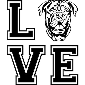 Bordeauxdog #5 liefde hond glimlachend gelukkig ras puppy K-9 stamboom Franse Mastiff dier huisdier logo. SVG. PNG Vector Cricut knippen snijden