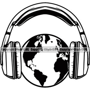 Kopfhörer Musik Welt Schallwelle Wireless Bluetooth Dj Studio Kopfhörer Erde Konzept Kunst Design Logo SVG PNG Vektor Clipart Schneiden Schneiden Datei